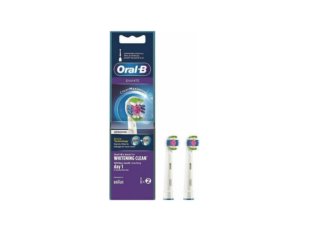 Oral-B 3D White Clean Maximiser Ανταλλακτικές Κεφαλές Ηλεκτρικής Οδοντόβουρτσας, 2τμχ