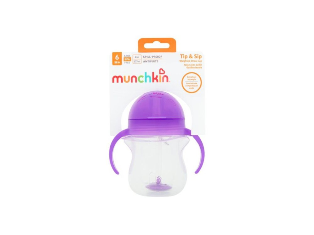 Munchkin Tip & Sip Straw Cup,Εκπαιδευτικό Ποτήρι με Καλαμάκι, Μωβ, 6m+, 207ml