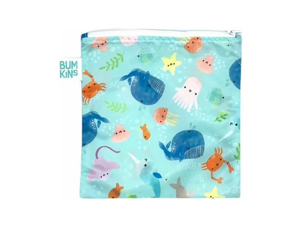 Bumkins Snack Bag Ocean Life, Σακουλάκι Φαγητού Επαναχρησιμοποιούμενο (18x18) Large, 1τμχ