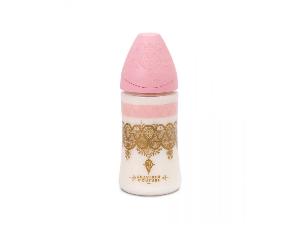 Suavinex Haute Couture Πλαστικό Μπιμπερό, Ροζ-Χρυσό, Θηλή Σιλικόνης 0m+ 270ml
