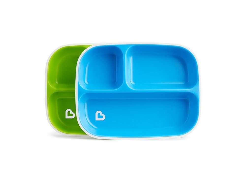 Munchkin Spash Devided Plates,Πιάτο Φαγητού Με Αντιολισθητική Βάση 6m+ Πράσινο/Μπλε, 2τμχ