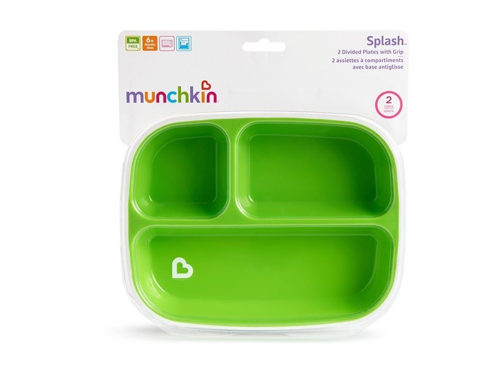 Munchkin Spash Devided Plates,Πιάτο Φαγητού Με Αντιολισθητική Βάση 6m+ Πράσινο/Μπλε, 2τμχ