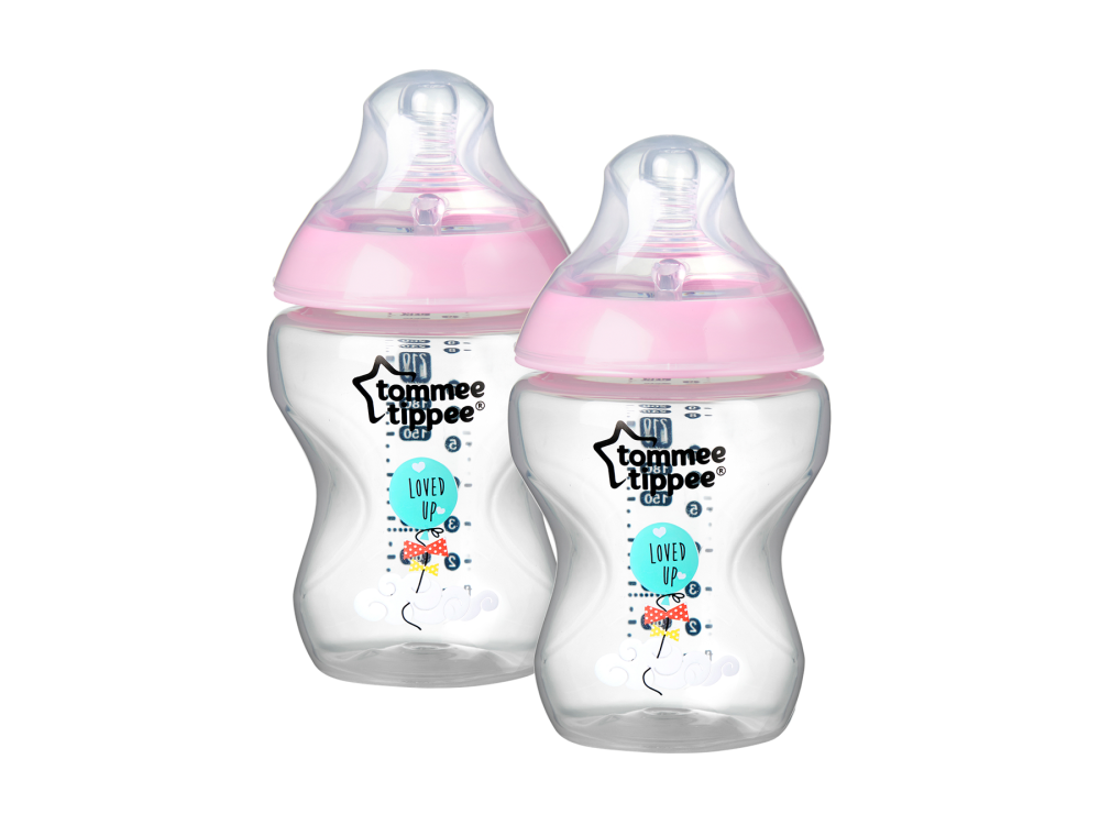 Tommee Tippee Closer to Nature Μπιμπερό Μικρής Ροής με Σχέδιο Κορίτισι 0m+, 2x260ml, 1σετ