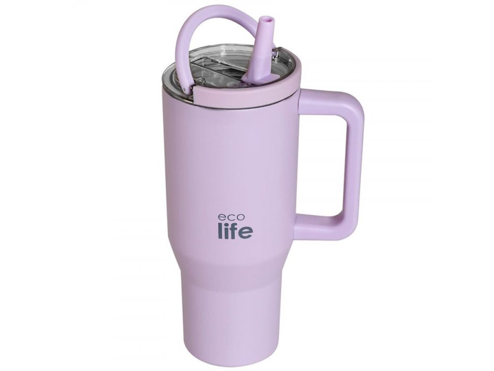 Eco Life 2Handles Lid Tumbler Lilac, Ανοξείδωτο Ποτήρι Θερμός με Στόμιο, 900ml