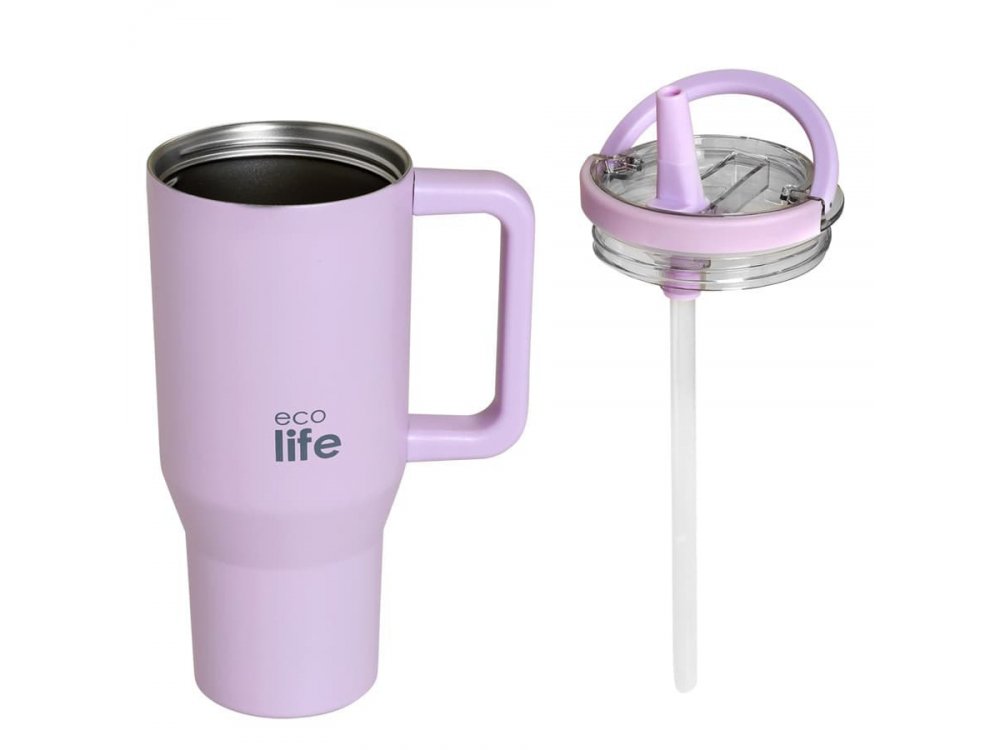 Eco Life 2Handles Lid Tumbler Lilac, Ανοξείδωτο Ποτήρι Θερμός με Στόμιο, 900ml