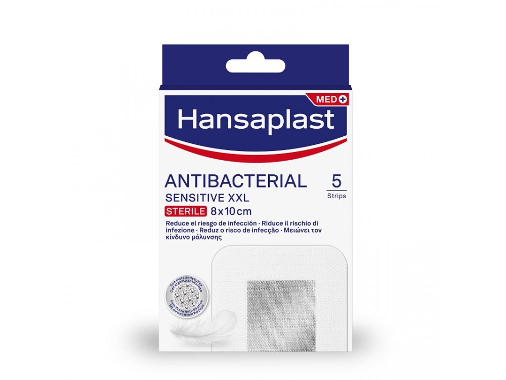 Hansaplast Antibacterial Sensitive Sterile XXL Επιθέματα (8x10cm) Μετεγχειρητικά Eπιθέματα & Επιθέματα Μεγάλων Πληγών, 5τμχ