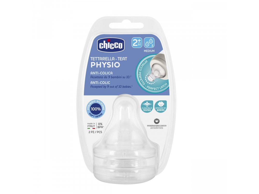 Chicco Physio Teat Anti-Colic, Θηλή Σιλικόνης P5 Μέτρια Ροή, 2m+, 2τμχ