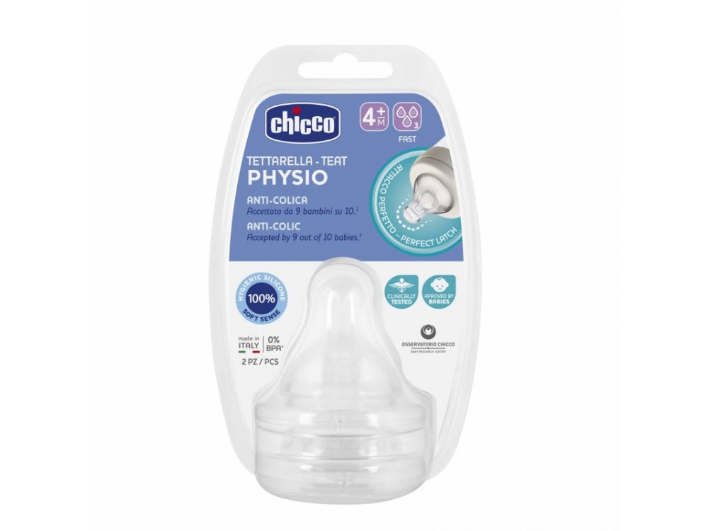 Chicco Physio Teat Anti-Colic, Θηλή Σιλικόνης P5 Γρήγορης Ροής 4m+, 2τμχ