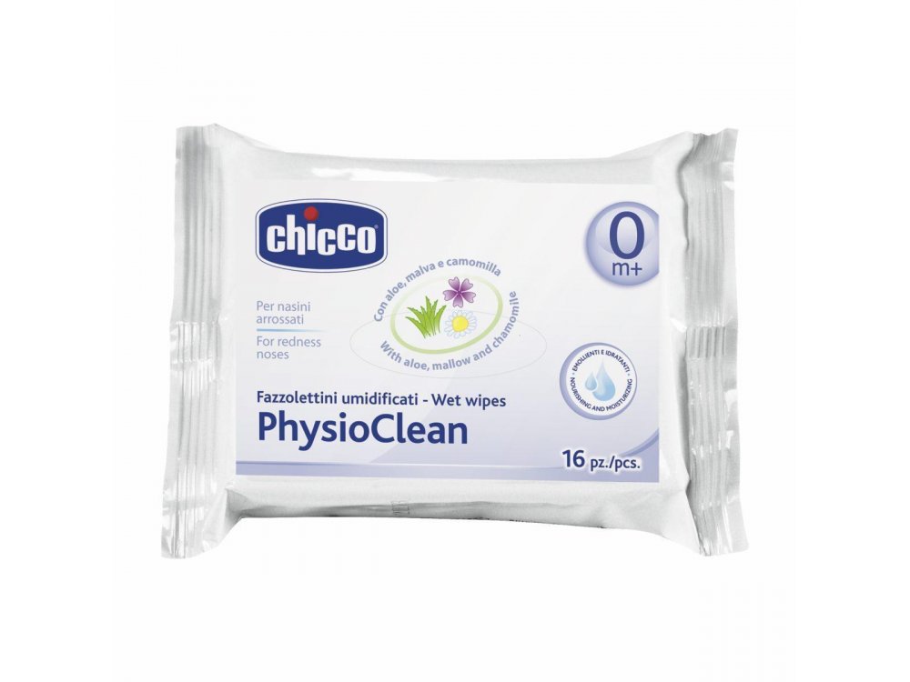 Chicco Physioclean Wet Wipes, Υγρά Μαντηλάκια για τη Μύτη, 16τμχ