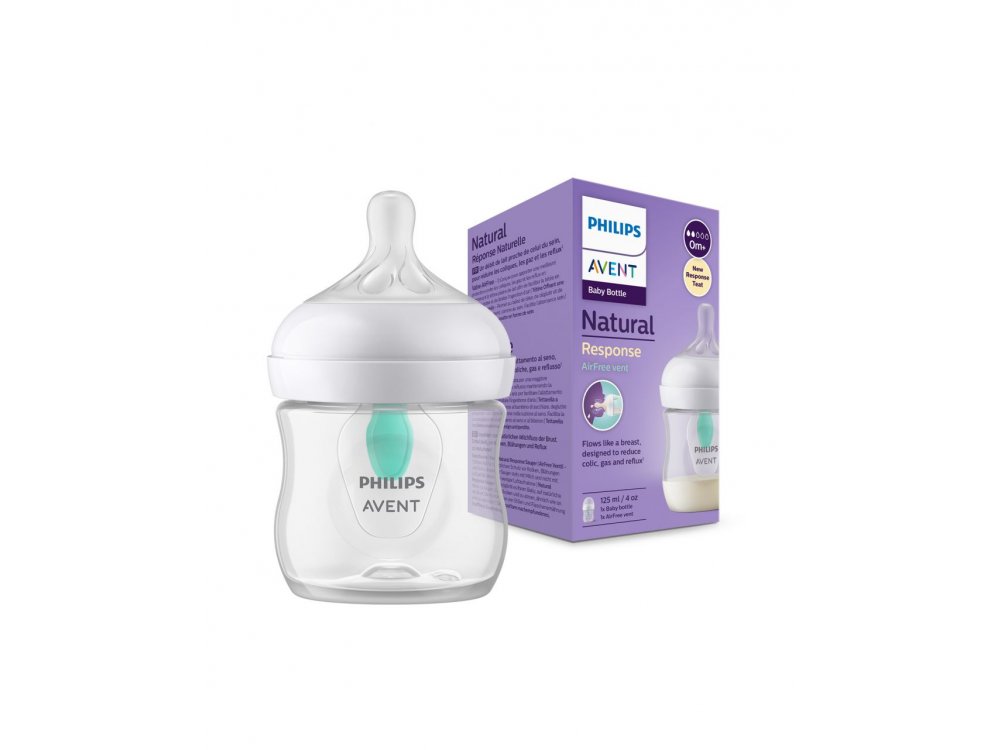 Philips Avent Πλαστικό μπιμπερό Natural response με Airfree vent, Αεραγωγό Σιλικονούχα Θηλή, 125ml