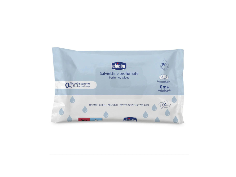 Chicco Perfumed Wipes Μωρομάντηλα Χωρίς Οινόπνευμα & Σαπούνι 0m+, 72τμχ
