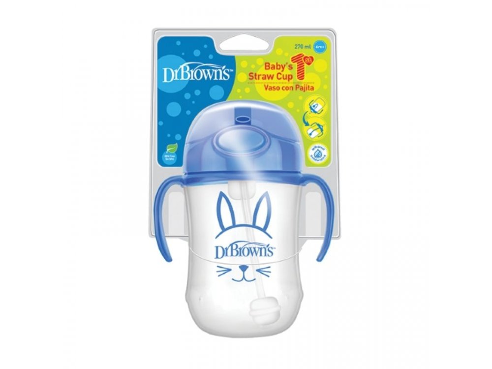 Dr. Brown's Baby's First Straw Cup, Κύπελλο με Καλαμάκι & Λαβές 6m+, Μπλέ, 270ml,  91012