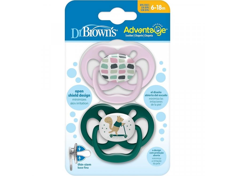 Dr Brown's Πιπίλα Σιλικόνης Advantage Μωβ-Πράσινο 6-18m, 2τμχ