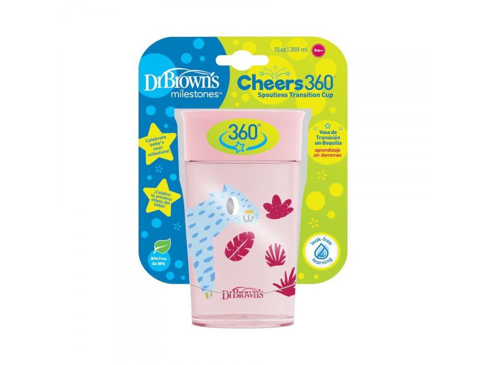 Dr. Brown's Παιδικό Πλαστικό Ποτηράκι "Cheers 360° " Ροζ 9m+ 300ml, 1τμχ