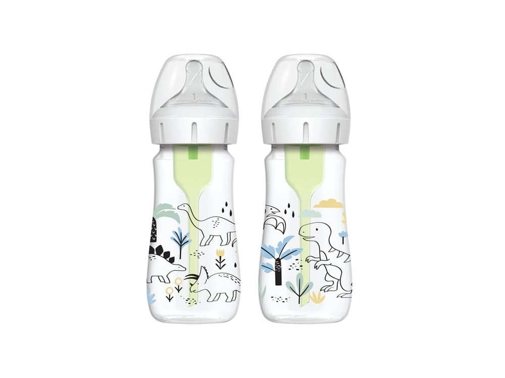 Dr. Brown's Options+ Σετ Πλαστικά Μπιμπερό με Φαρδύ Λαιμό (0m+), Dino, 270ml, 2τμχ