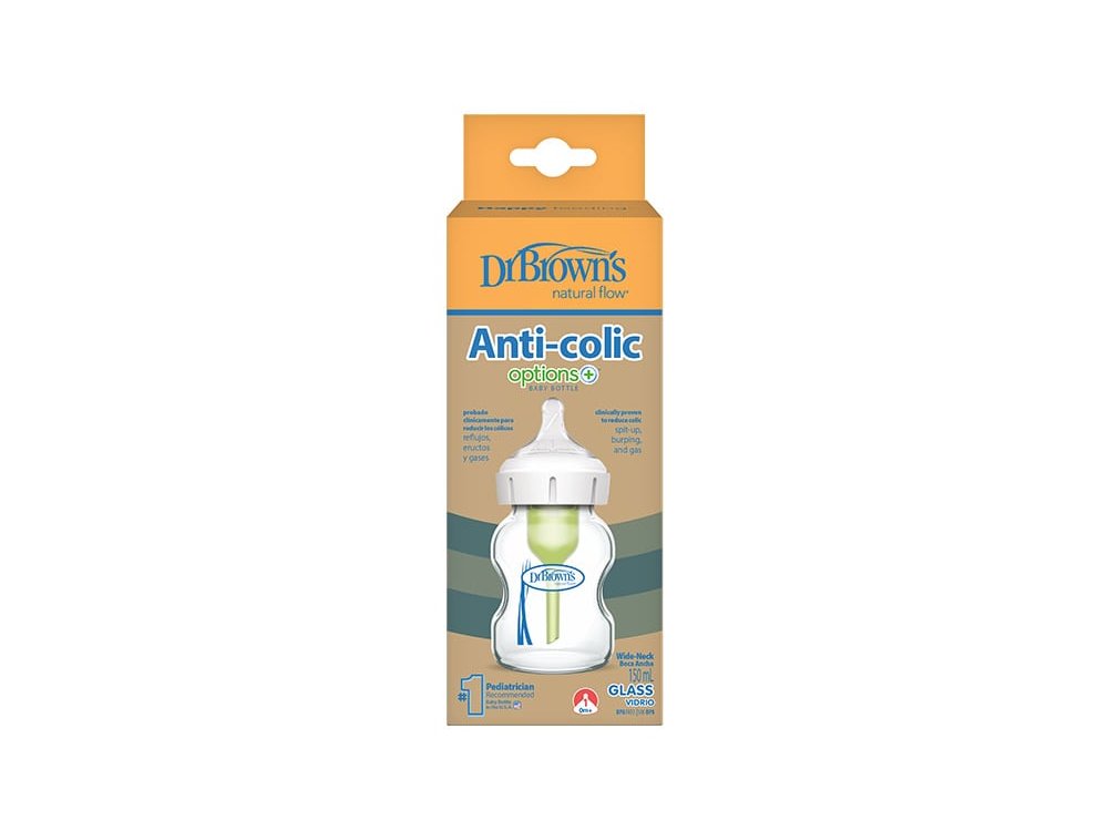Dr. Brown's Options + Anti-Colic, Γυάλινο Μπιμπερό με Φαρδύ Λαιμό, 150ml