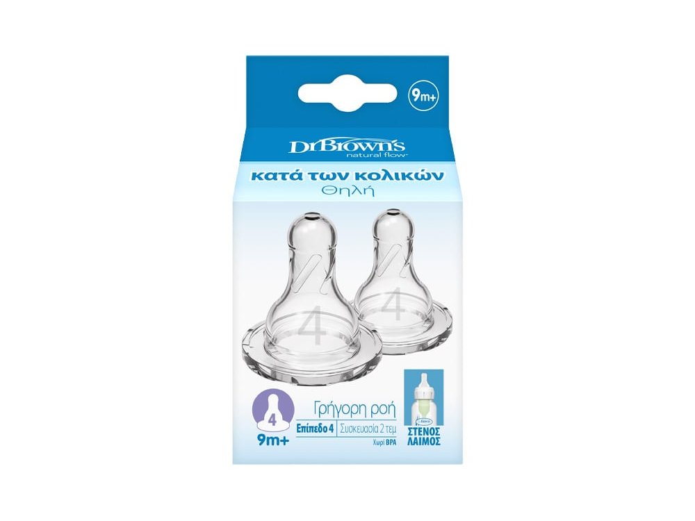 Dr. Brown's Anti-Colic Θηλές Σιλικόνης για Μπιμπερό με Στενό Λαιμό 9m+, 2τμχ