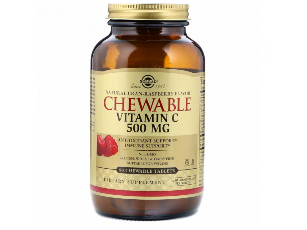 Solgar Vitamin C Chewable 500 90tabs  (γεύση κράνμπερυ - σμέουρο)