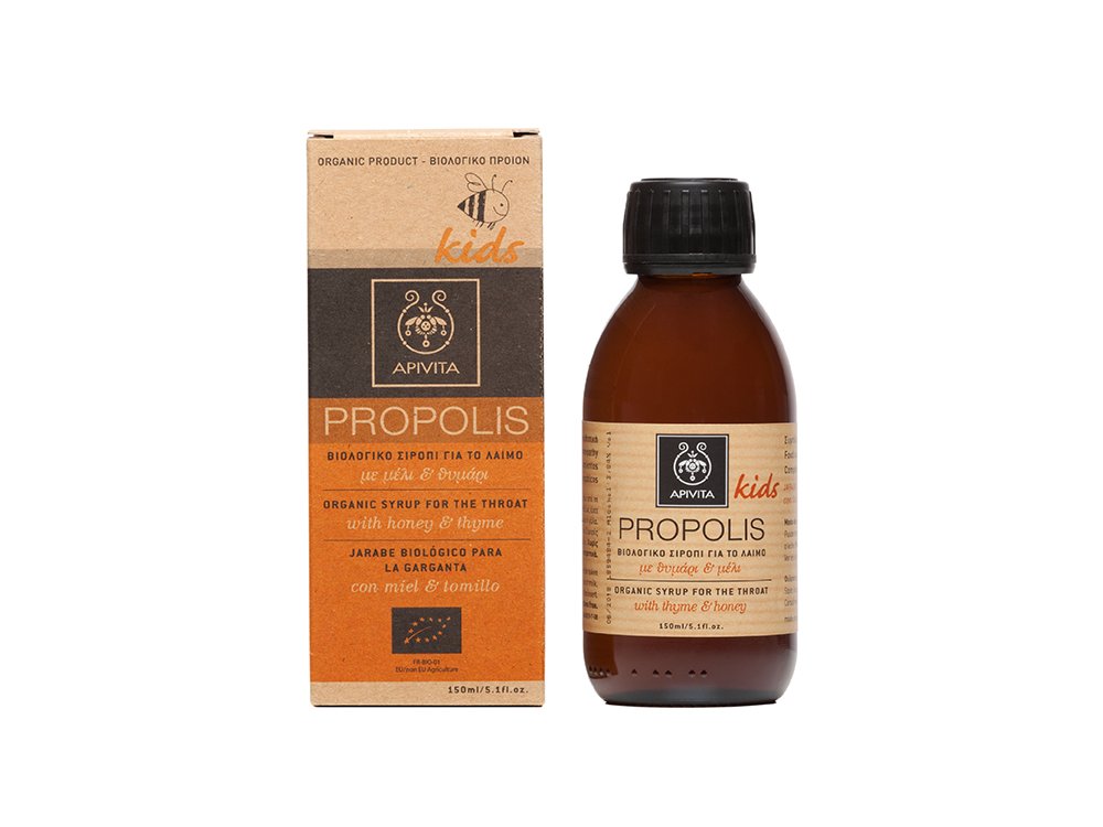Apivita Propolis Kids, Παιδικό Βιολογικό Σιρόπι για το Λαιμό με Μέλι & Θυμάρι 150ml