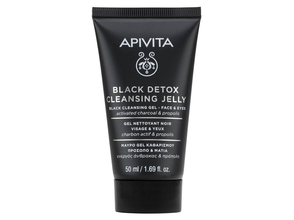 Apivita Cleansing Black Detox Cleansing Jelly Μαύρο Gel Καθαρισμού Ενεργός Άνθρακας & Προπόλη για Πρόσωπο & Μάτια, 50ml