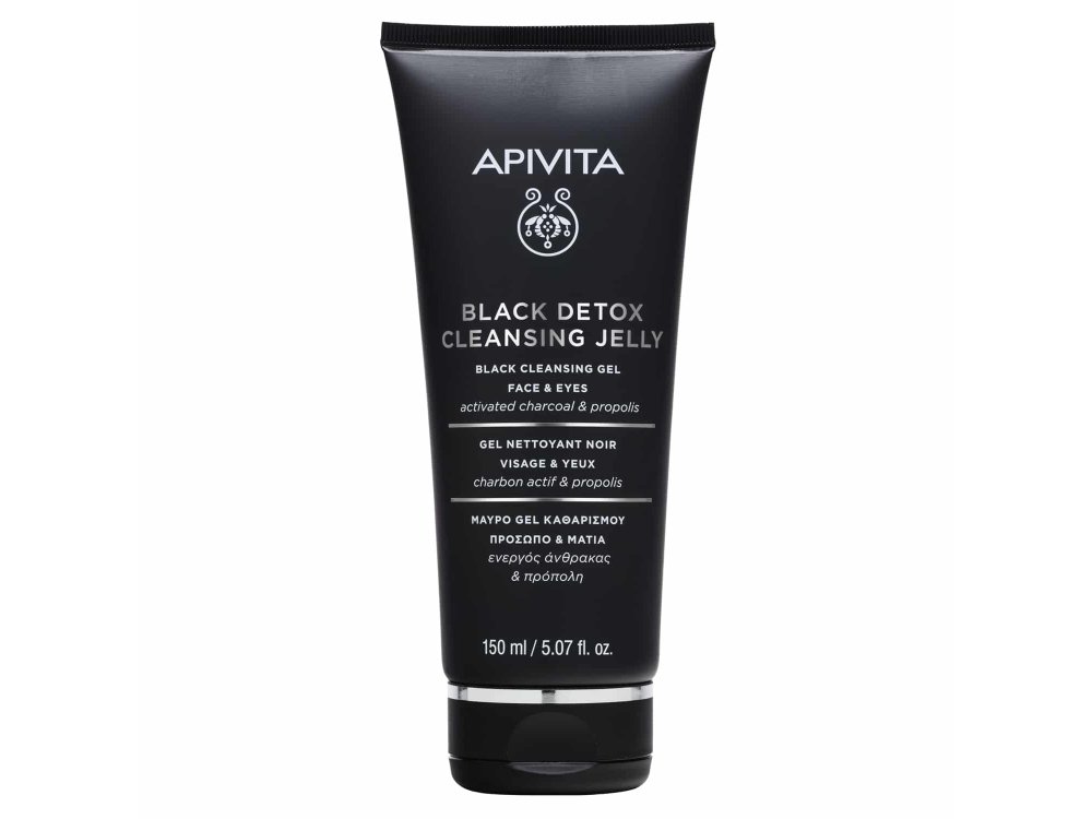 Apivita Cleansing Black Detox Cleansing Jelly Μαύρο Gel Καθαρισμού Ενεργός Άνθρακας & Προπόλη για Πρόσωπο & Μάτια, 150ml