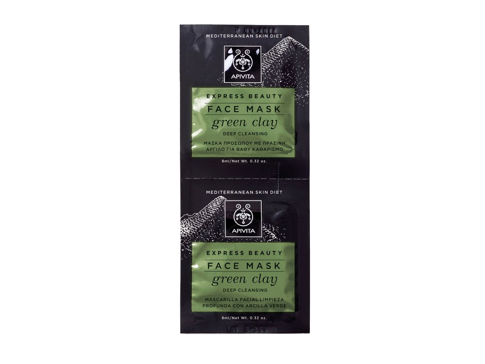 Apivita Express Beauty Μάσκα Προσώπου με Πράσινη Άργιλο για Βαθύ Καθαρισμό 2x8ml
