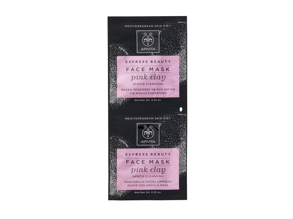 Apivita Express Beauty, Μάσκα Προσώπου με Ροζ Άργιλο για Απαλό Καθαρισμό 2x8ml