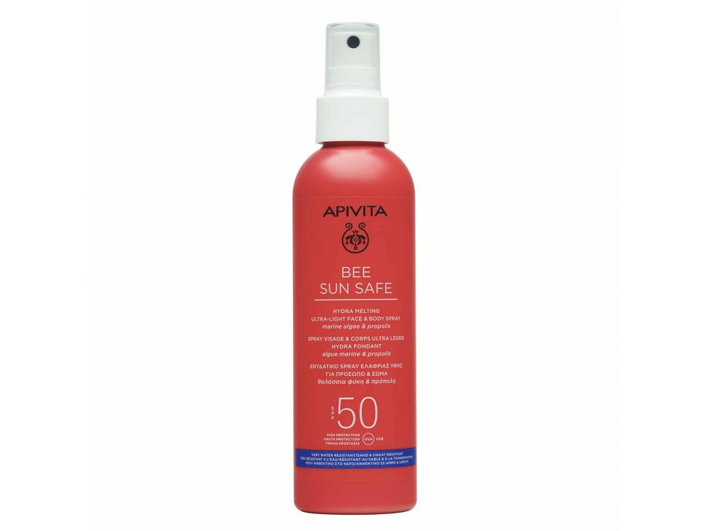 Apivita Bee Sun Safe Hydra Melting Ultra Light Face & Body Spray Ενυδατικό Αντιηλιακό Προσώπου Σώματος με Θαλάσσια Φύκη & Πρόπολη SPF50, 200ml