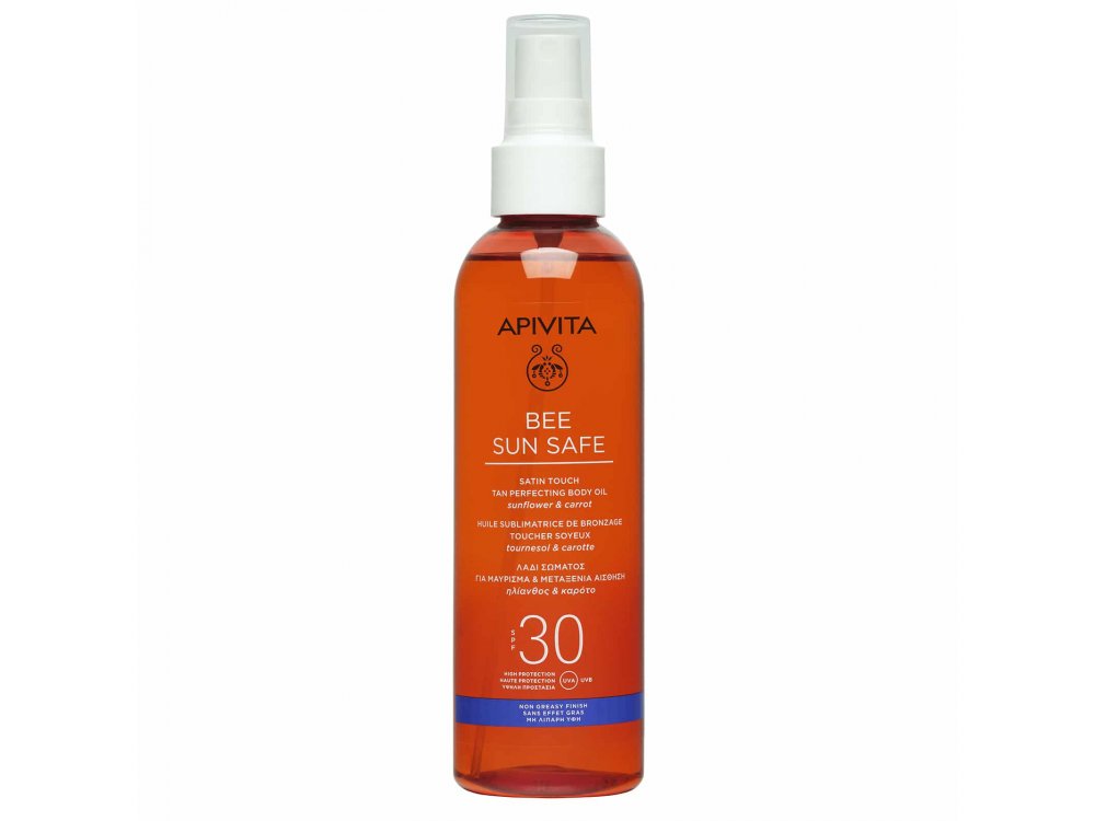 Apivita Bee Sun Safe Satin Touch The Perfecting Body Oil SPF30 Λάδι Σώματος για Μαύρισμα & Μεταξένια Αίσθηση, 200ml
