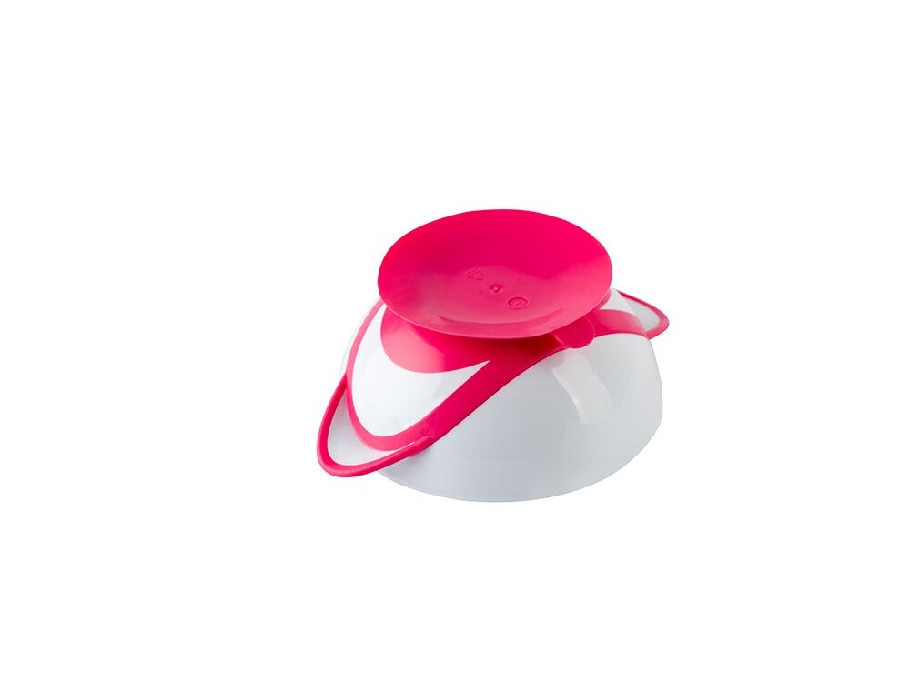 BabyOno Suction Bowl - Spoon, Τάπερ αποθήκευσης και μεταφοράς με κουτάλι, Ρόζ