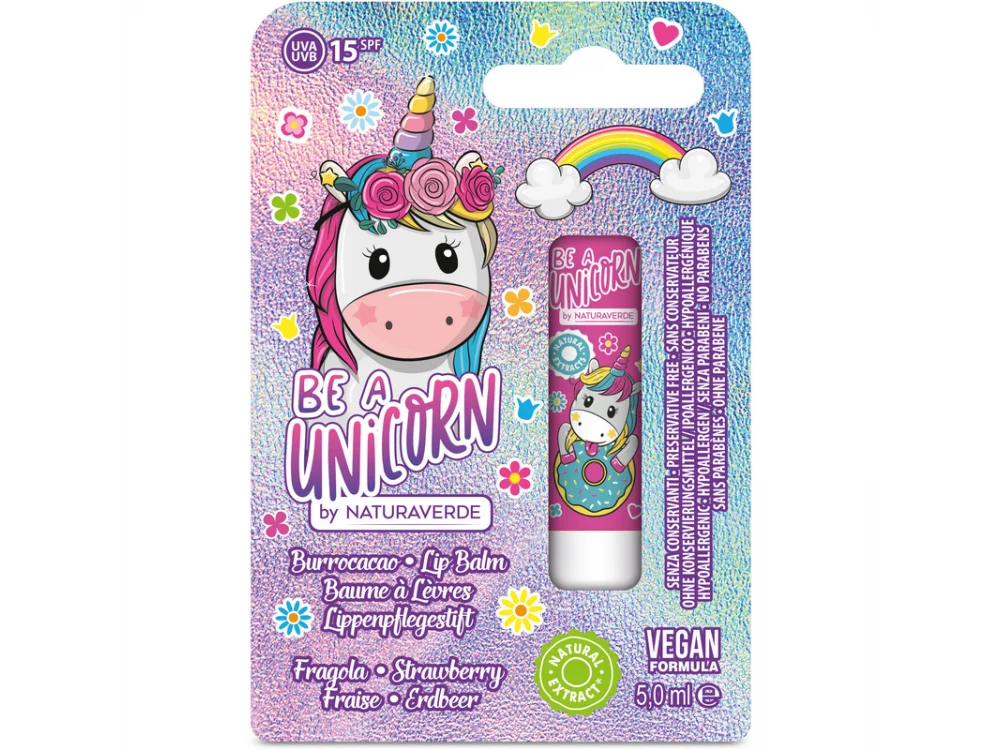 Naturaverde Kids Lip Balm Unicorn χειλιών για παιδιά με Γεύση Φράουλα, SPF15, 1τμχ