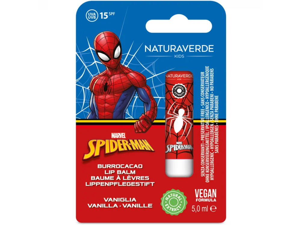Naturaverde Kids Lip Balm Spiderman χειλιών για παιδιά με Γεύση Βανίλια, SPF15, 1τμχ
