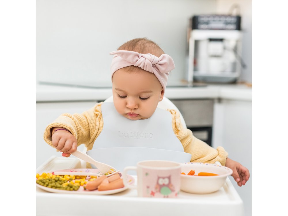 BabyOno Σαλιάρα Σιλικόνης με Θήκη Περισυλλογής Τροφής, 6m+, Ροζ-Γαλάζιο, 1τμχ