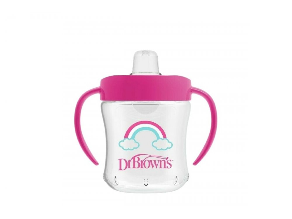 Dr. Brown's Soft Spout Transition Cup Εκπαιδευτικό Ποτηράκι Με Στόμιο Και Χερούλια Για 6m+, Pink, 180ml