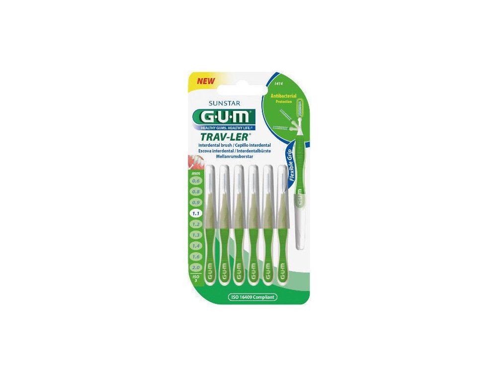 Gum Trav-ler Interdental Brush (1414), Μεσοδόντιο Βουρτσάκι Πράσινο 1.1mm, 6τμχ