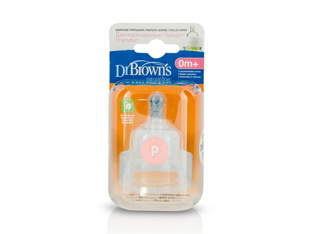 Dr. Brown's Θηλές Preemie Flow, Πρόωρα Βρέφη, με Φαρδύ Λαιμό, 2τμχ