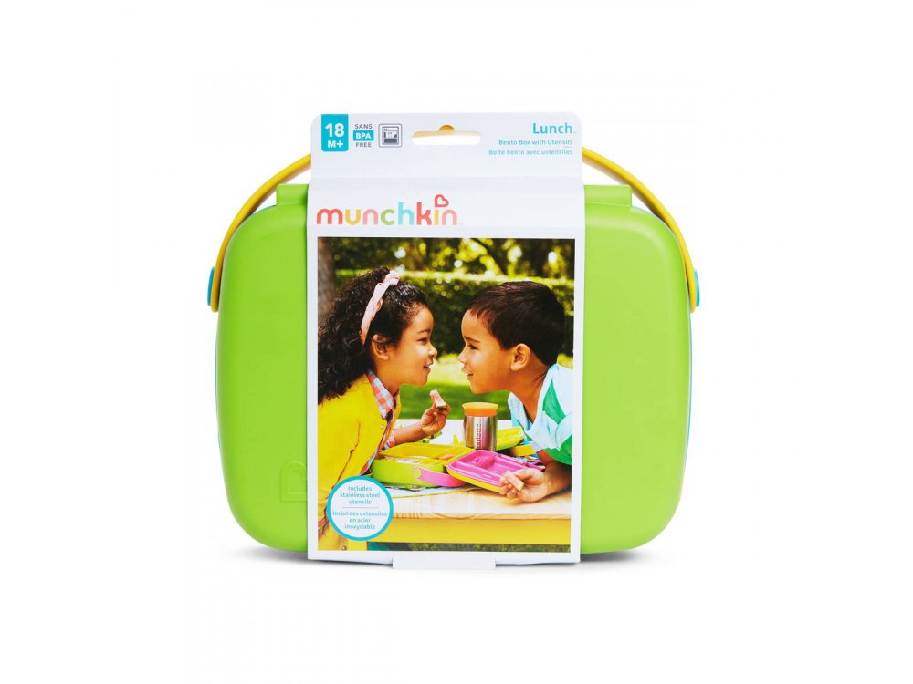 Munchkin Σετ Μεταφορας Φαγητου Με Κουταλοπηρουνα, Lunch Bento Box Green/Blue 1τμχ
