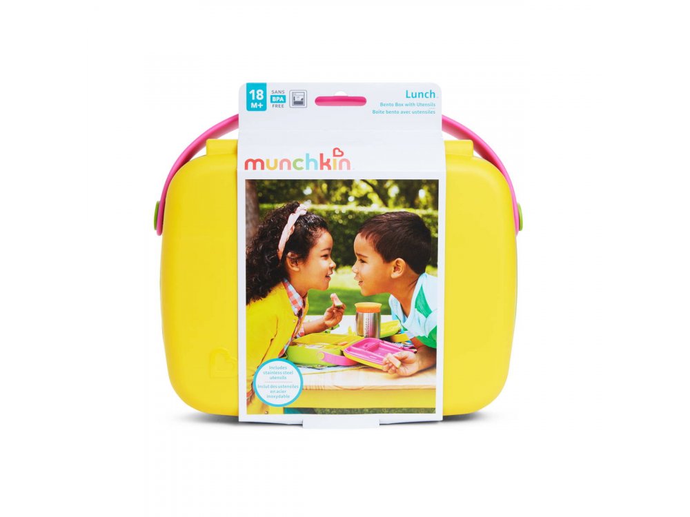 Munchkin Σετ Μεταφορας Φαγητου Με Κουταλοπηρουνα, Lunch Bento Box Yellow/Pink 1τμχ