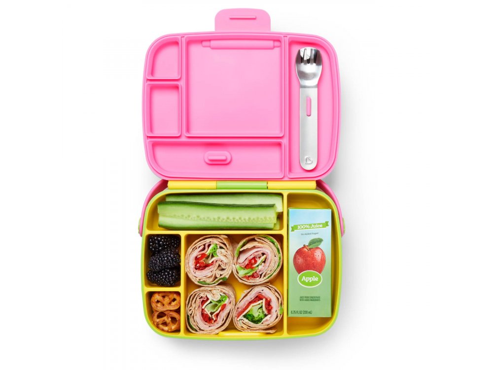 Munchkin Σετ Μεταφορας Φαγητου Με Κουταλοπηρουνα, Lunch Bento Box Yellow/Pink 1τμχ