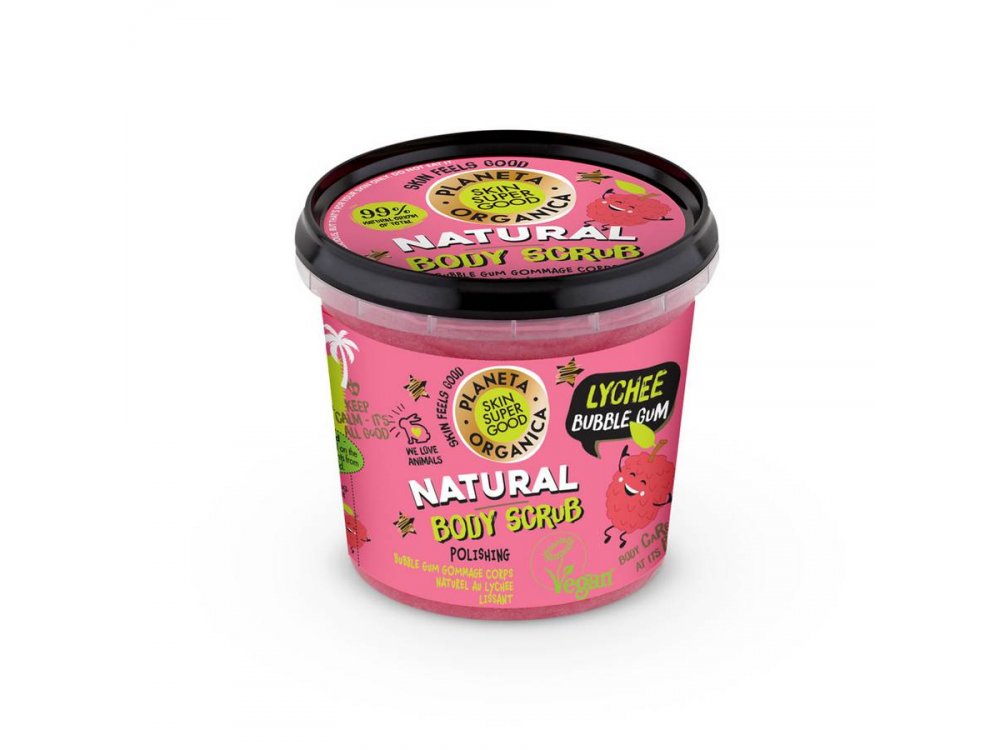 Organic Shop Skin Super Good, Φυσικό Απολεπιστικό Σώματος «Lichee Bubble Gum», για λείανση, 360ml