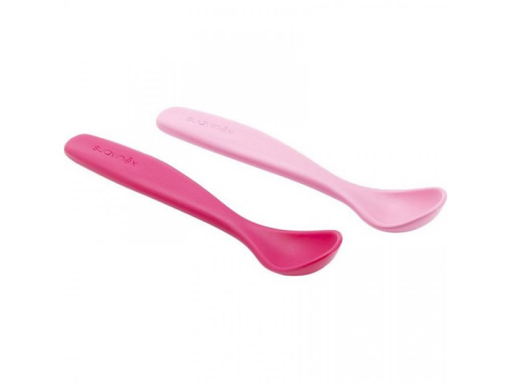 Suavinex Βοοο! Κουταλάκια φαγητού δύο τεμαχίων Για Μωρά 6m+ , Χρώμα Ροζ και Φούξια
