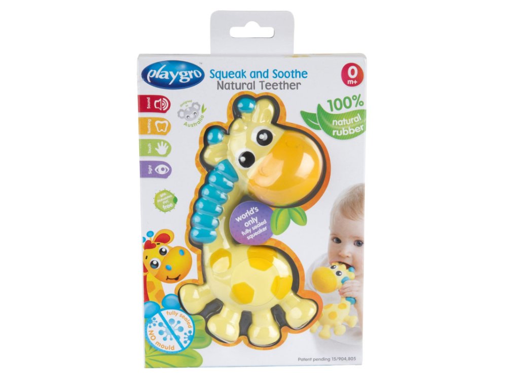 PlayGro Squeak and Soothe Natural Teether, Παιχνίδι Οδοντοφυΐας από Φυσικό Υλικό 3m+, 1τμχ