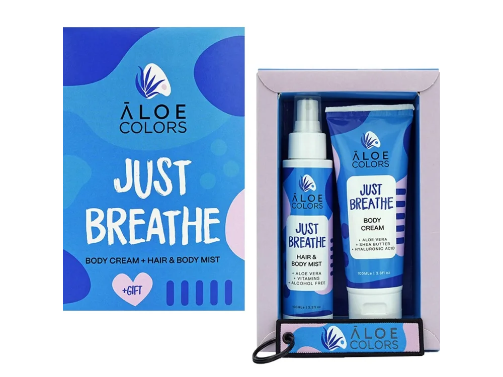 Aloe+Colors Just Breathe Gift Set Hair & Body Mist, Σπρέι Μαλλιών-Σώματος, 100ml & Body Cream, Ενυδατική κρέμα Σώματος, 100ml & Δώρο Μπρελόκ