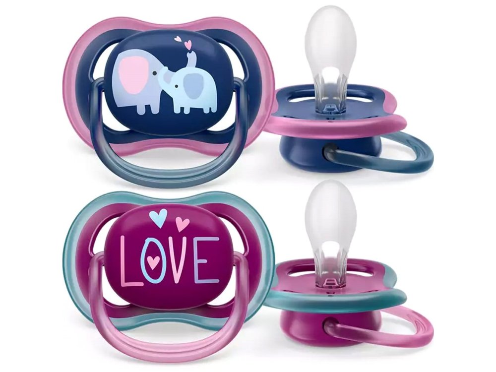 Philips Avent Ultra Air Silicone Soother, Love - Ελεφαντάκια, 18m+ Μπλε-Μωβ 2τμχ