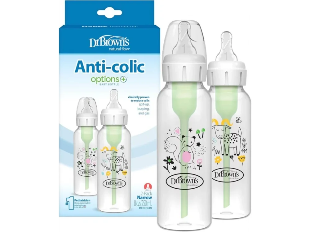 Dr. Brown's Options+ Σετ Πλαστικά Μπιμπερό με Στενός Λαιμό, Σκίουρος/Κατσίκα (0m+), 250ml, 2τμχ