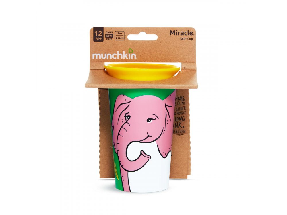 Munchkin Miracle 360° Sippy Cup 12m+ Elephant, Εκπαιδευτικό Κύπελλο-Ποτήρι με καπάκι, 266ml