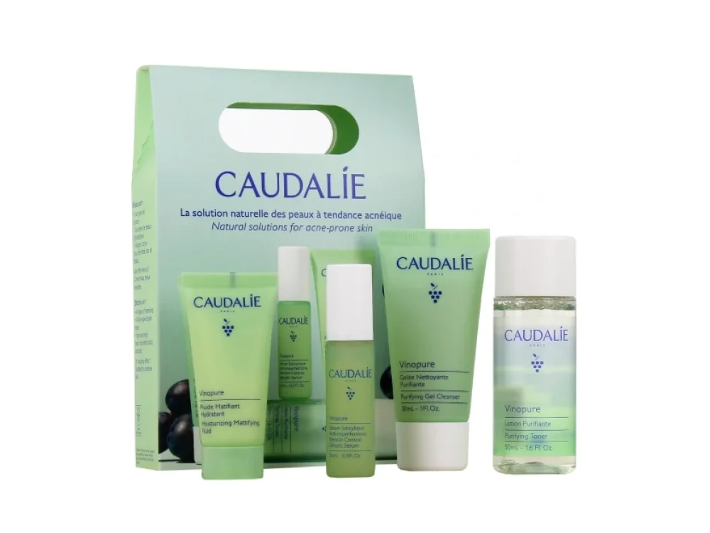 Caudalie Vinopure Starter Kit με Purifying Gel Cleanser Καθαριστικό Προσώπου, 30ml, Purifying Toner Φροντίδα κατά των Ατελειών, 50ml, Blemish Control Salicylic Serum, Ορός Προσώπου, 10ml & Moisturizing Mattifying Fluid Ενυδατική Κρέμα, 15ml, 1σετ