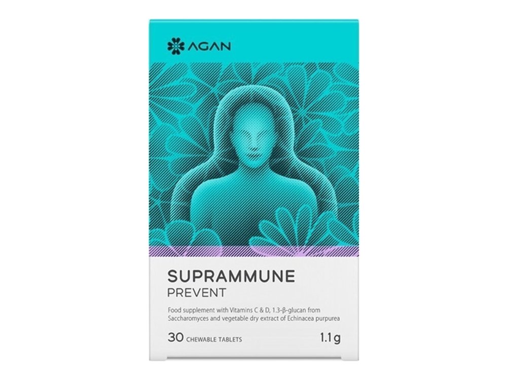 Agan Suprammune Prevent Συμπλήρωμα Διατροφής για Ενίσχυση της Άμυνας, για Πρόληψη & Αντιμετώπιση Κρυολογήματος & Γρίπης, 30chew.tabs