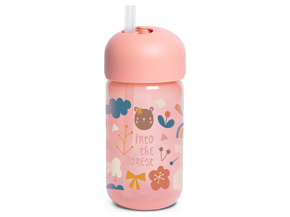 Suavinex Παγούρι με Καλαμάκι Σιλικόνης Forest Pink 18m+, 340ml