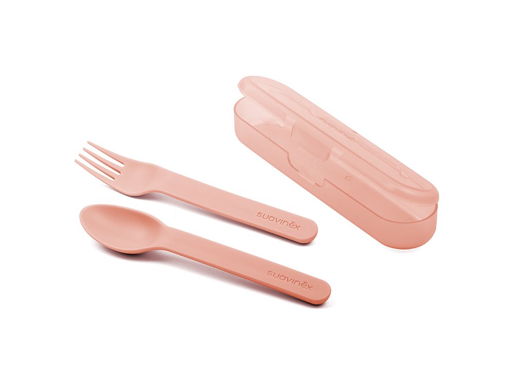 Suavinex Βοοo! Σετ Πιρούνι-Κουτάλι Θήκη Μεταφοράς Forest Pink